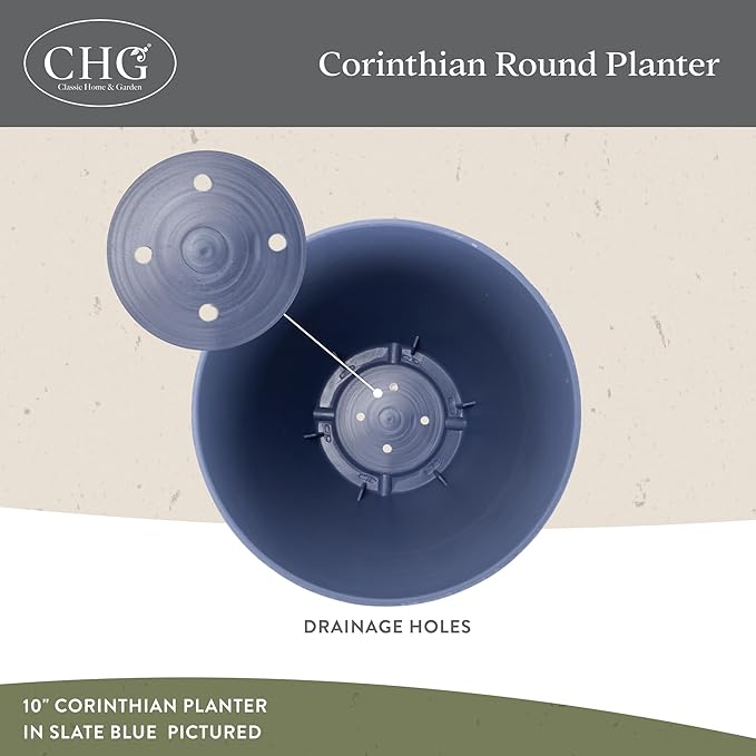 Classic Home and Garden Corinthian Resin Planter Pot - Outdoor & Indoor Plant Pot - Round Planter For Plants & Flowers (10" Ivory Ash, Pack of 1)