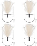 uxcell 4 Pcs Wall Decor Metal Black Wall Art Hanging Planters with Artificial Pampas, Wall-Mounted Decor Metal for Display Artwork Plant Hanging Living Room Bedroom, Beige (Oval)