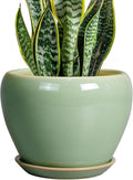 Ceramicfor 8 Inch Plant Pot - Ceramic Planter for Outdoor Plants Indoor Plant Pot with Drainage Hole and Saucer Mid-Century Round Planter Flower Pot for House Garden Green