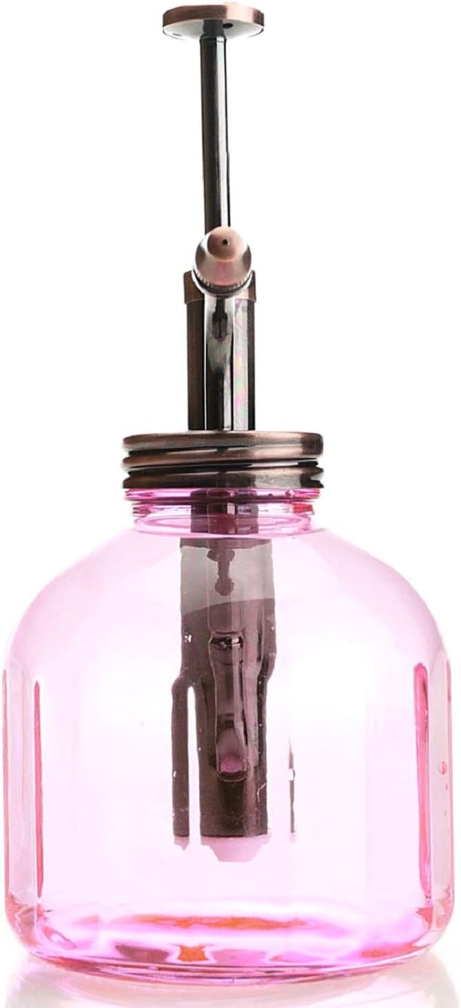 Plant Mister- Pink Glass Bottle & Brass Sprayer (Antique Copper)