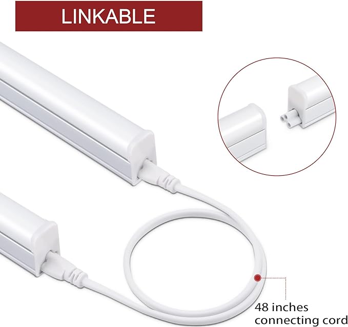 Kihung (8 Pack LED T5 3FT Tube Light Fixture, 15W, 1800lm, 6500K, 3 Foot Linkable LED Shop Light Tube, Ceiling, Workshop, Corded Electric with Built-in ON/Off Switch