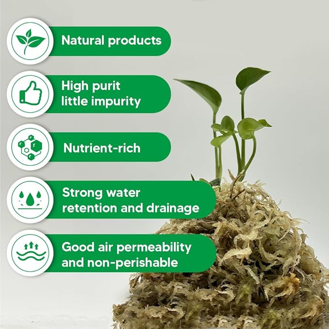 Natural Long Fiber Sphagnum Moss 1196QT for Orchid Potting Mix, and Moss Pole for Plants Indoor. Ideal for Propagating Plants, Maintaining Humidity for Reptiles, Isopods in Paludarium (22 lb)
