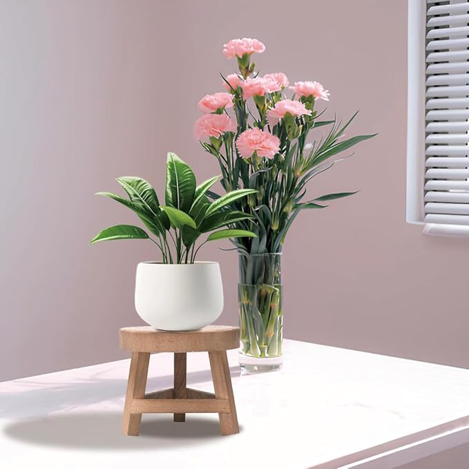 Small Plant Stand, 6.7x5.9in Planter Stands for Indoor Plants Wood Potted Rack Wooden Modern Minimalist Solid Acacia Shelf Freestanding Flower Pot Holder Living Room Decor