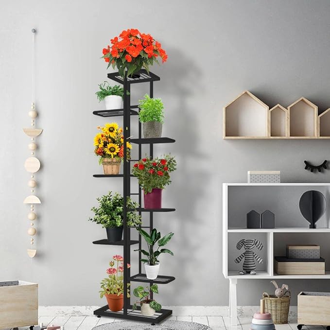 MTB Garden 8 Tier Metal Plant Stand for Indoor Outdoor Flower Pot Display Planter Shelf, Charcoal Grey
