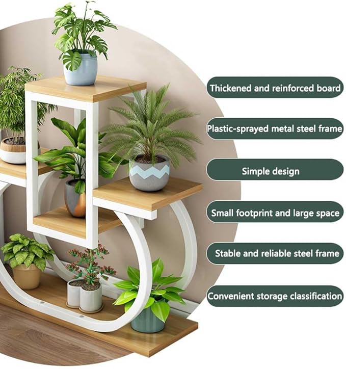 4 Tier Plant Stand Indoor, Multi Layered Iron Flower Pot Racks for Plants Multiple, Large Metal Tall Curved Oval Plant Shelf, Multiple Organizer for Garden Patio Lawn Balcony Office