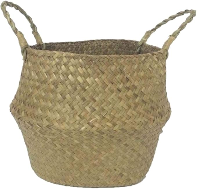 Daxin Seagrass Wickerwork Basket,Rattan Foldable Hanging Flower Pot Planter,Woven Dirty Laundry Basket, Storage Basket Home Storage Decor Basket