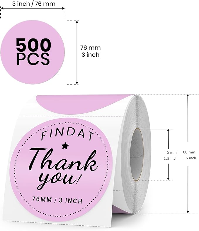 Purple Round Thermal Labels 3 Inch Vinyl Circle Waterproof Direct Printer Sticker Self-Adhesive Perforated Name Tag for Logo DIY QR Design Office Address 500 PCS