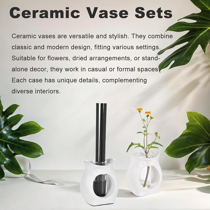 2-in-1 Ceramic Plant Propagation Station with Glass Jars, Owl Planter & Air Plant Holder, Avocado Seed Starter Vase for Indoor Plants, Home Office Decor Gift for Plant Lovers