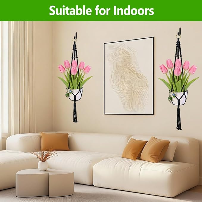 Macrame Plant Hangers 2 Pack Indoor Outdoor Hanging Planter Basket Handmade Rope Hanging Plant Holder for Indoor Outdoor Boho Home Decor 41 Inch, White