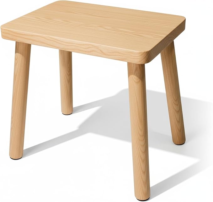 Solid Wood Step Stool,13.4inch Square Wooden Foot Stool,Portable Short Stool Easy to Assemble and Sturdy(Natural, Large)