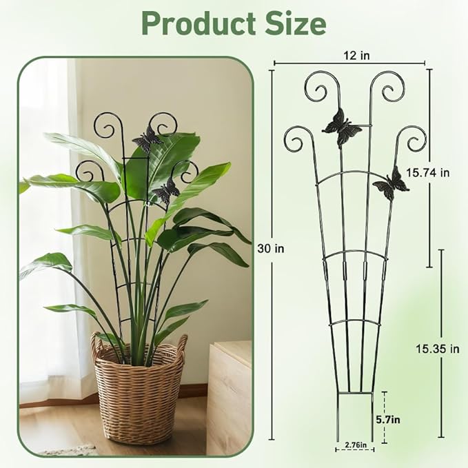 30'' Larger Plant Trellis Indoor, Expandable Metal Trellis for Climbing Plants Indoor, House Plant Climbing Support for Monstera Hoya Pothos, 4P