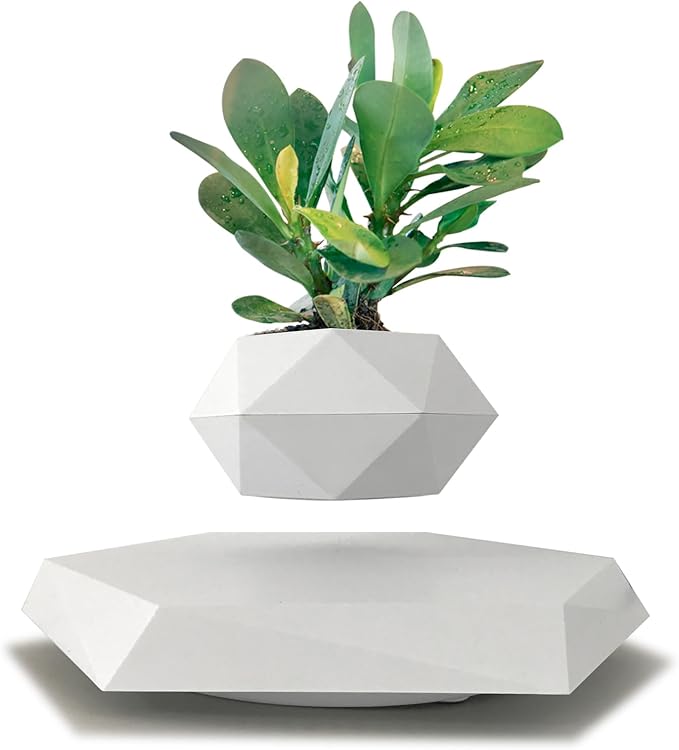 Levitating Plant Pot,Magnetic Floating Plant Pot for Small Plants,360°Rotating Levitating Desk Decor for Home & Office,Floating Pot Gift for Plant Lovers,Birthday, Christmas, New Year(white)