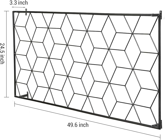 MyGift 4 Foot Geometric Cube Pattern Style Matte Black Metal Wire Garden Trellis, Wall Mounted Large Support Lattice Frame for Climbing Plants and Crawling Vines