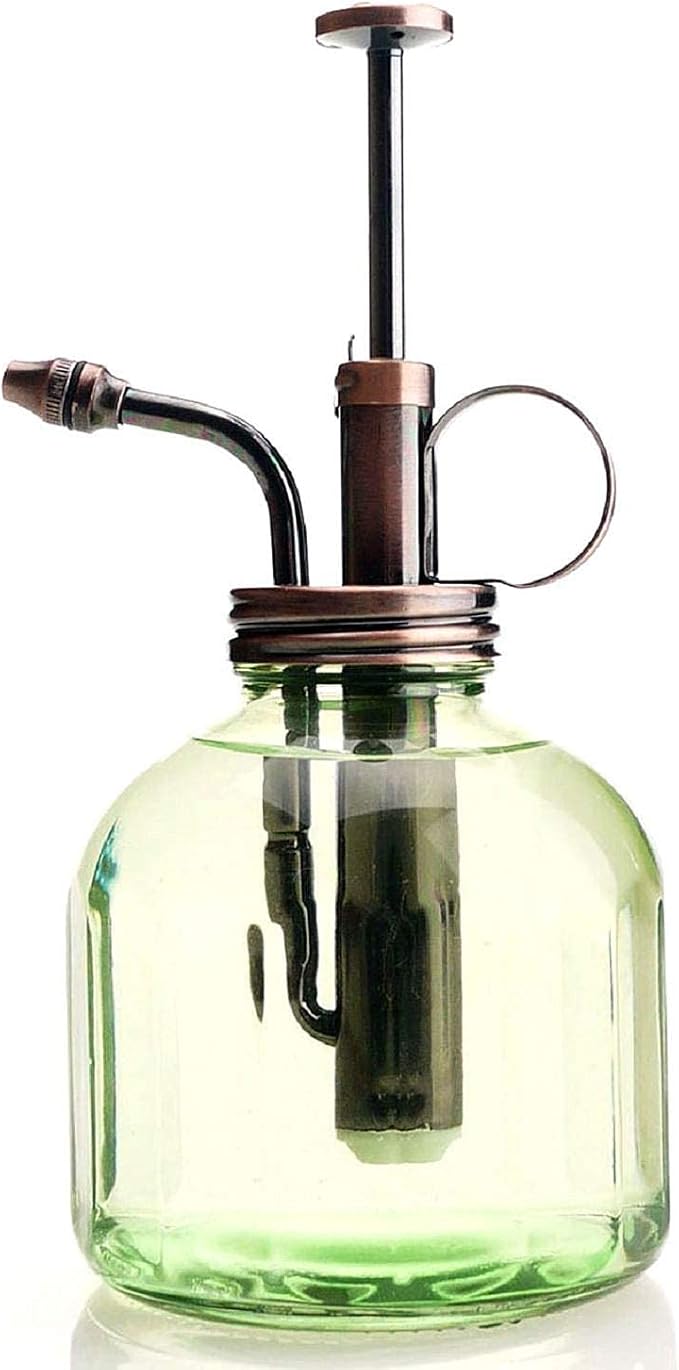 Plant Mister- Green Glass Bottle & Brass Sprayer (Antique Copper)