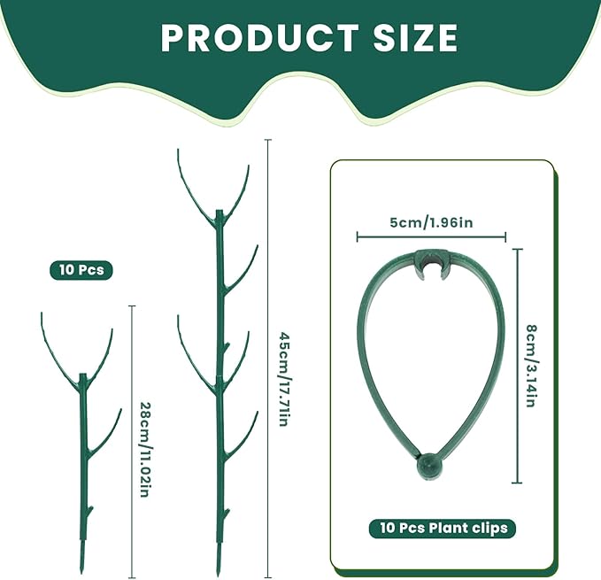 Decorative Stackable Twig, Plant Support Frame & Cage Support Rings, Plant Holder Stick Moss Pole, Twig Trellis with 10 Poles for Indoor Outdoor and Potted Plants Flower Other Climbing Plants ﻿