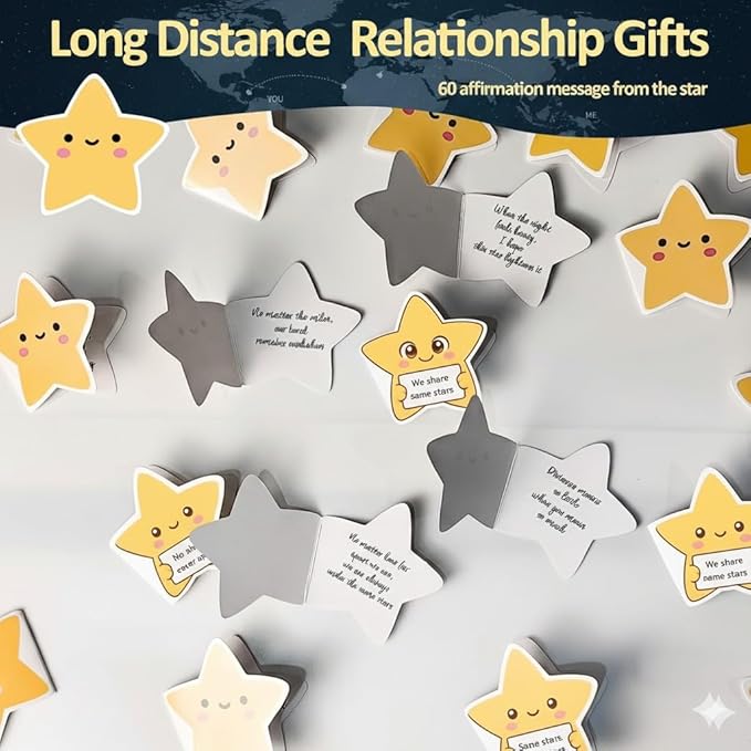 Long Distance Relationship Gift - Positive Star Jar with 60 Affirmation Cards, Moving Away Friendship, Star Gifts for Friend Couple Boyfriend Girlfriend Coworker, Inspirational Keepsake