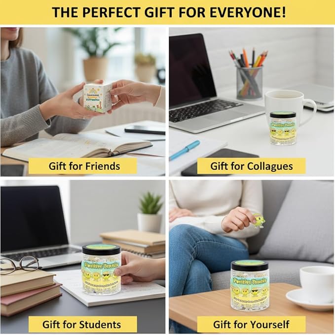 Positive Tennis Jar with 60 Affirmation Cards, Inspirational Tennis Gifts for Women and Men, Fun Motivation Jar for Tennis Lovers, Coach Appreciation Present, Cool Decor for Girls and Sports Fans