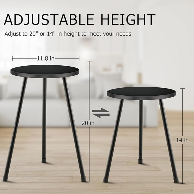 KINNARY Black Tall Plant Stand Indoor Set of 2, Mid Century Wood Plant Table for Flower Pots, Metal Plant Holder, Modern Home Decor Small Round Side End Table (11.8"x20")