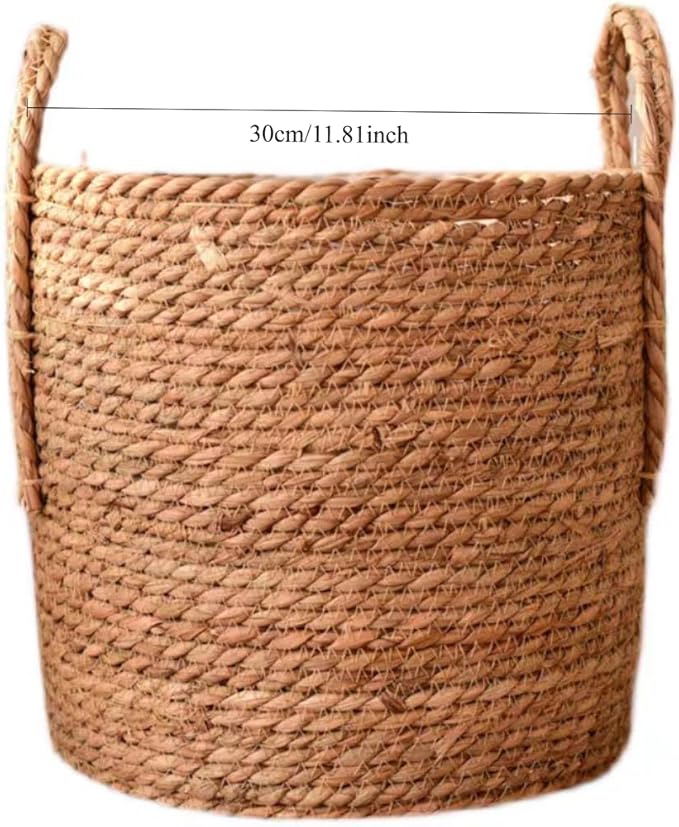 Handmade Rattan Woven Flowerpot Straw Woven Storage Basket Plant Holder Flower Pot Planter Balcony Home Decoration(11.81''X10.63''X11.81'')