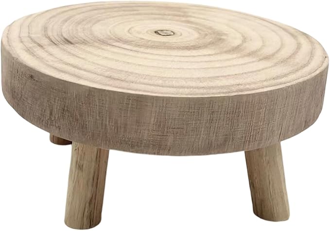 MYCENSE Wooden Stool Plant Stand for Indoor & Outdoor, Sturdy Flower Pot Stands Plants Shelf Potted Rack, Round Footstool, Decoration Racks for Home Office Garden Patio, D Wood 20x9cm