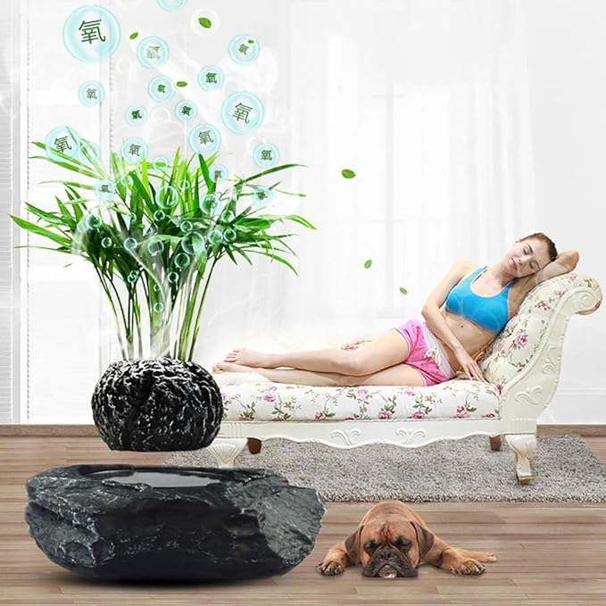 Floating Flower Pot - Magnetic Suspension Levitating Air Flower Pots - Creative Design Levitation Bonsai - Home Office Decorations - Fun Gift,Black