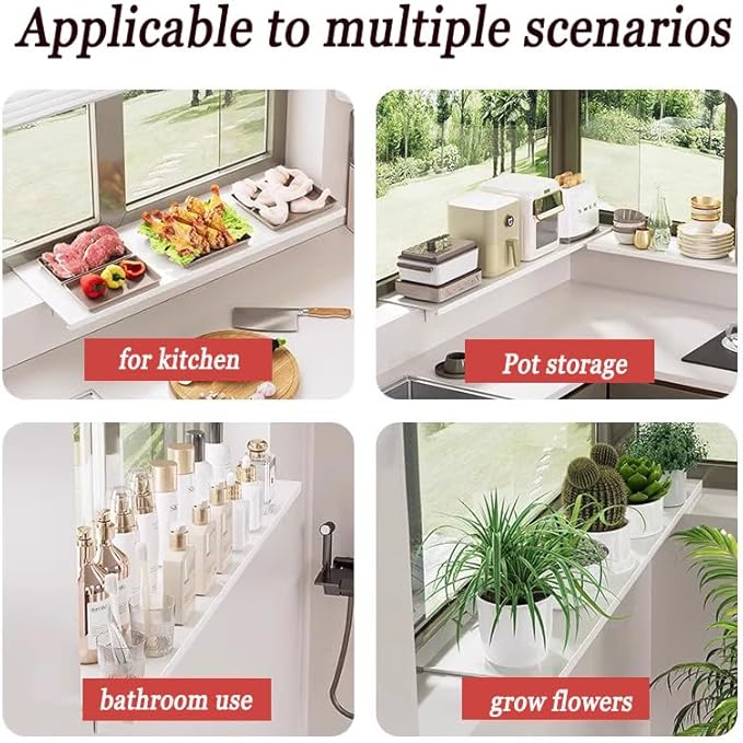 Window Sill Extender 24x10in Carbon Steel Ledge Plant Shelf Countertop Extension Board with Magnetic Base for Kitchen, Bathroom Office Organization
