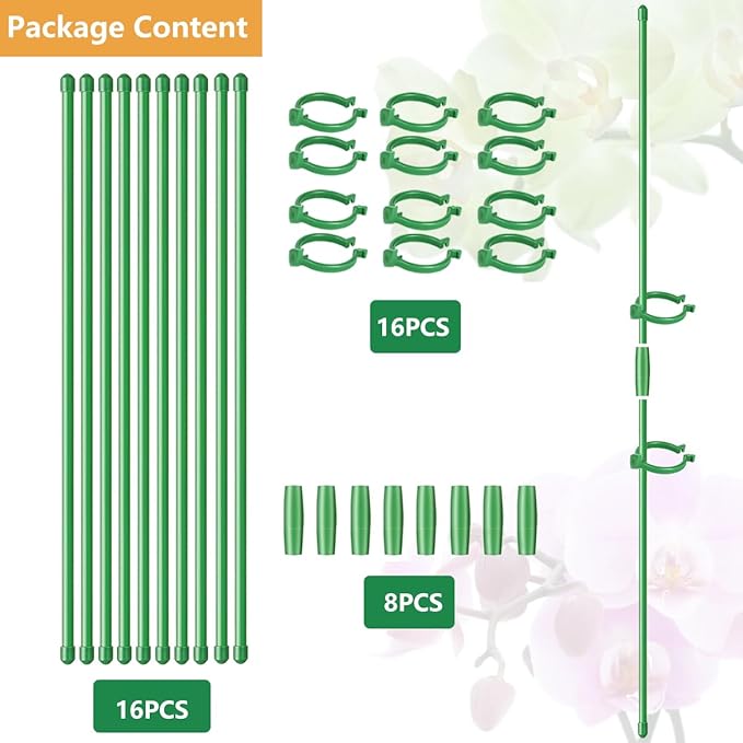 Belit 8 Pack Small Plant Support Plant Stakes, Adjustable Garden Single Stem Support Stake, Planter Support Ring for Orchid, Rose, Peony, Peppers and More, DIY 31.5 inch