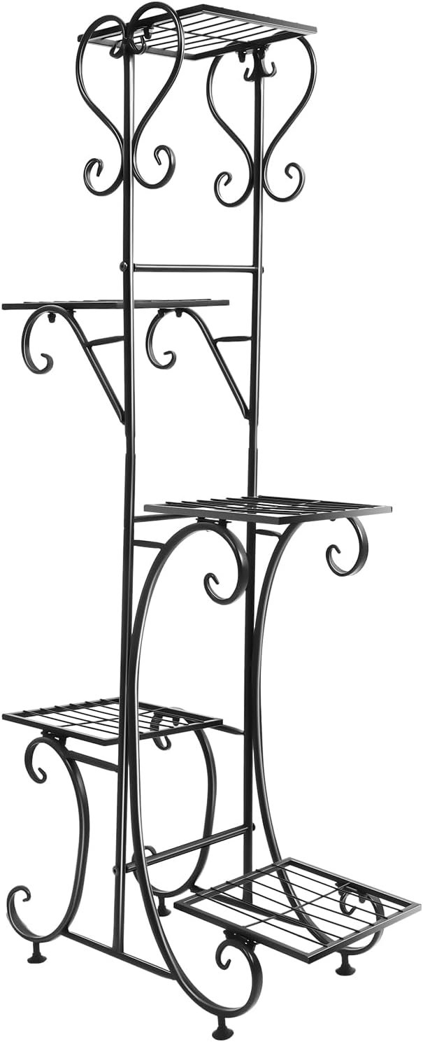 Metal Plant Stand Indoor & Outdoor Wrought Iron Plant Stands Flower Pot Holder Shelf for Multi Plants, Flower Holder Racks for Patio Garden, Living Room, Corner Balcony (5 Tier)