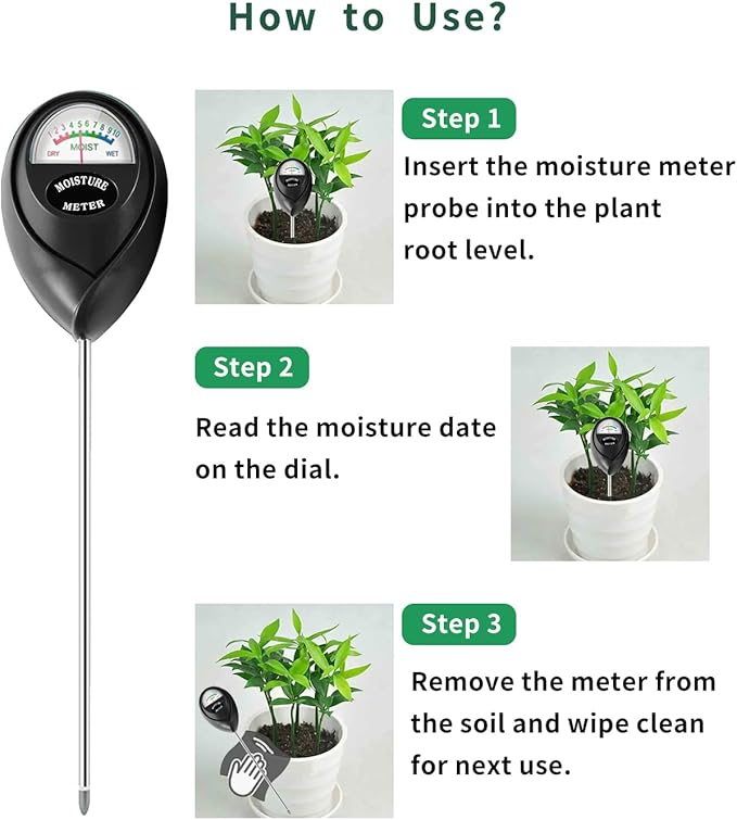 Censinda Soil Moisture Meter, Soil Moisture Monitor for House Plants, Soil Hygrometer Moisture Sensor for Indoor & Outdoor, Garden, Farm, Lawn Plant Care, No Battery Needed(Black)