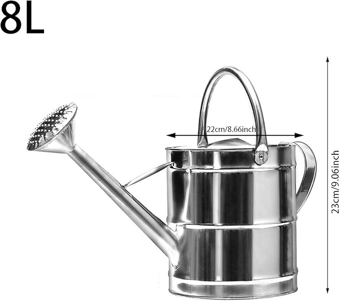 3 Gallon Metal Watering Can, Plants Stainless Steel Watering Pot with Long Spray Spout, Indoor Watering Can, Easy-Pour Flower Cans Outdoor Garden Large Capacity Ergonomic Handle, for Outdoors (8L)