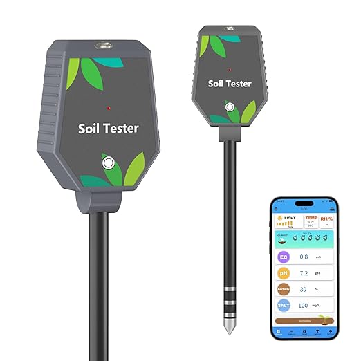 Soil Moisture Meter for Plants, 8-in-1 Soil pH Meter Moisture, Light, pH, EC, Fertility, Salt, Temp, Air Humidity, Soil pH Test Kit Great for Garden, Lawn, Farm, Indoor & Outdoor Use