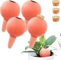 Plant Watering Globes Set of 4, 14oz Terracotta Self-Watering Globes for PottedPlants, Watering Planter Insert Bulbs with Cork Stoppers, Automatic Watering Spikes for Indoor&Outdoor Plants, Orange