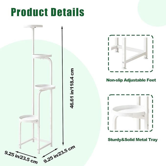 INGIORDAR Plant Stand Indoor Outdoor 4 Tier Metal Plant Shelf for Multiple Plants Corner Flower Holders for Living Room Balcony Bedroom Patio Garden, Black (White, 4-Tier)