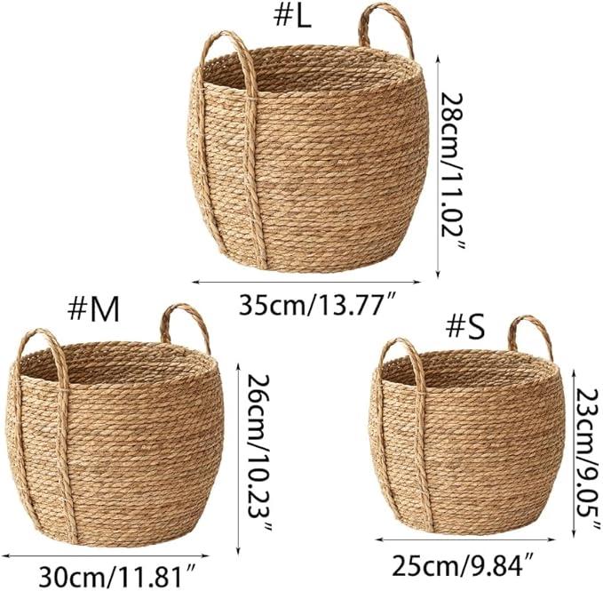 Wicker Planter Basket, Rattan Grass Woven Flower Basket, Decorative Round Wicker Woven Rope Storage Blanket Basket with Woven Handles,Planter Pot for Living Room,Floor Standing Storage (Large)
