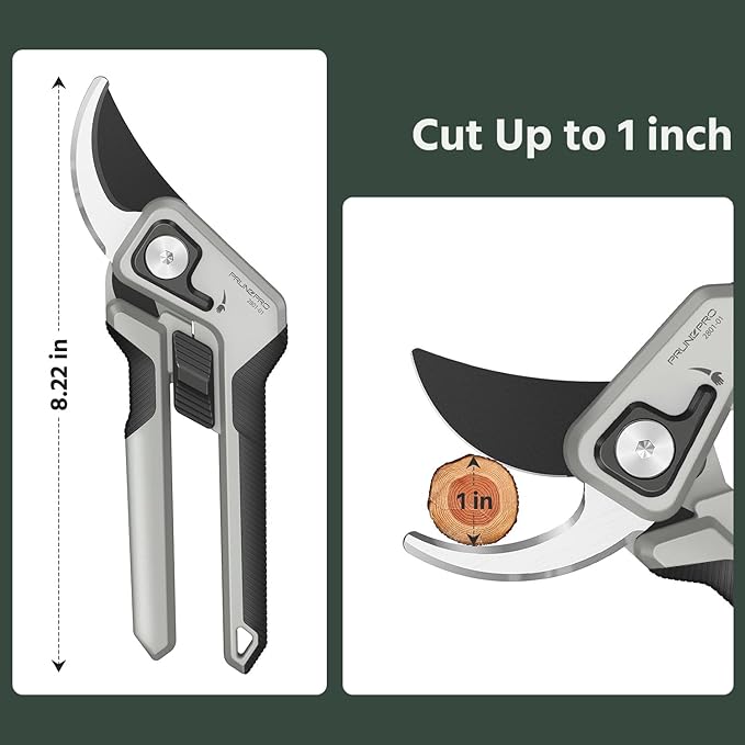 PrunePro Pruning Shears for Gardening Professional Bypass Hand Pruner Up to 1 Inch Cut Capacity Sharp Stainless Steel Blade Garden Scissors Plant Flower Garden Clipper Grey 2 Pack