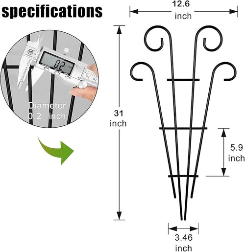2 Pack 31 Inch Black Coated Wave Pot Metal Trellis Stakes for Climbing Plants Patio Plant Support for Outdoor,Rose, Vegetable Flower, Backyard