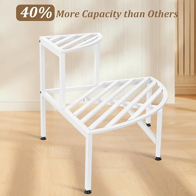 Dipion Corner Plant Stand Outdoor Metal,2 Tier Heavy Duty Ladder Plant Shelf Indoor for Multiple Plants,37.08" L x 22.83" W x 20.07" H,White