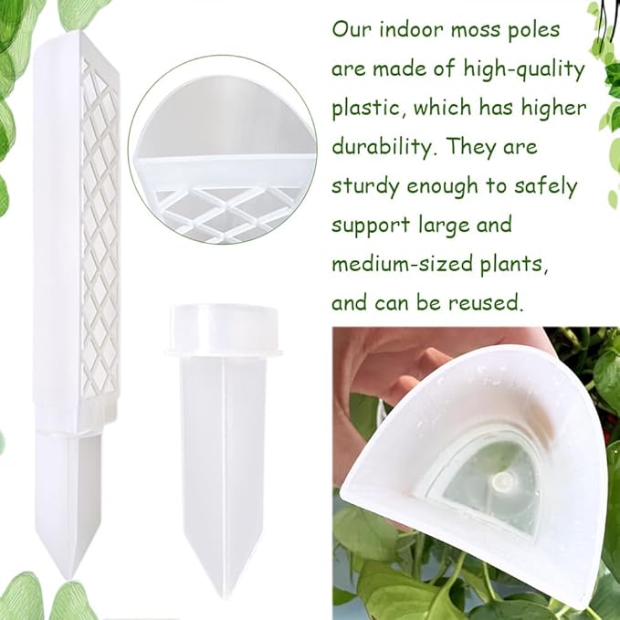 MIIIM 4 Pcs Self-Watering Moss Poles, D Shape Moss Pole Kit for Climbing Plants Indoor, Semi Transparent Monstera Plant Support, 2 Drip Cups and 2 Anchor Stake