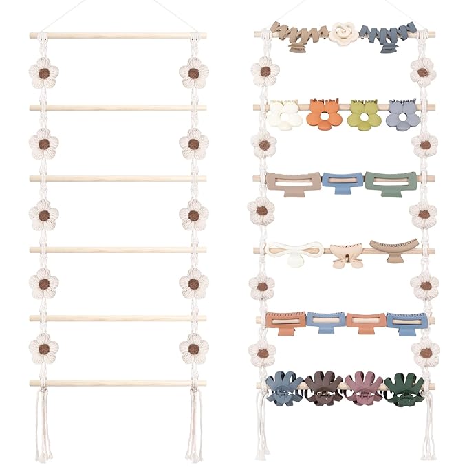 SNOWSTAR Flower Hair Claw Clip Organizer,Hanging Hair Clip Holder and Storage for Women Girls,Claw Clip Hanger Home Decor for Wall,Door,Closet