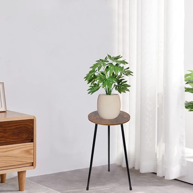 ARTORA Indoor Plant Stand, Mid Century Wood Plant Stool Adjustable Corner Tall Plant Sand Wooden Small Round End Table 18 Inch Plant Holder for Flower Pots Modern Home Decor (Brown)