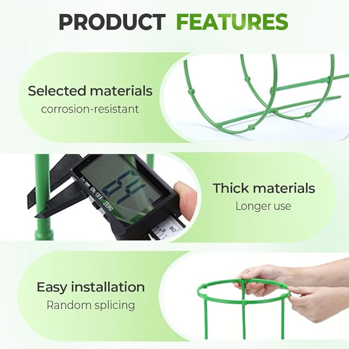 Plant Support Cage, Adjustable Height Garden Stakes for Tomato, Peony, Hydrangea, Snake Plant, Upgraded Thickened Half-Round Plant Supports for Indoor Outdoor Climbing Vegetables & Flowers (2)