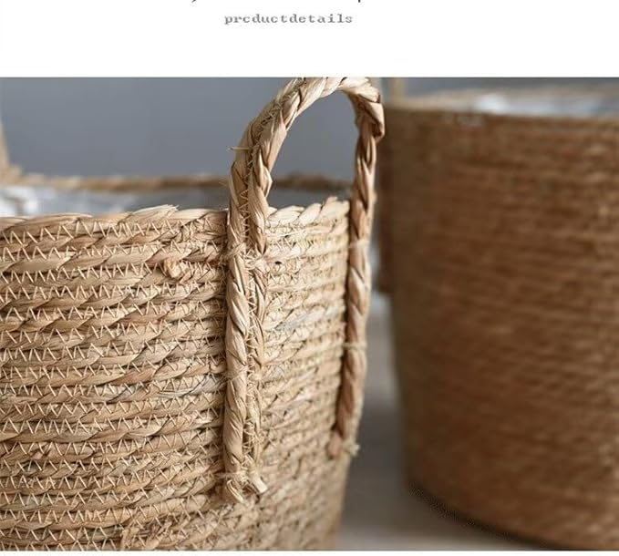 Kerio Seagrass Planter Basket Straw Plant Basket Woven Flower Plant Pot Plant Containers with Plastic Liner for Indoor Plants Laundry Room 9.8Inch