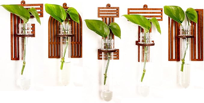 Faith Letter Wall Propagation Planters Test Tubes Wall Decor for Hanging Plants Clear Water Plant Vase Brown Wood Upletter Alphabet Functional Art Boho Sets 5