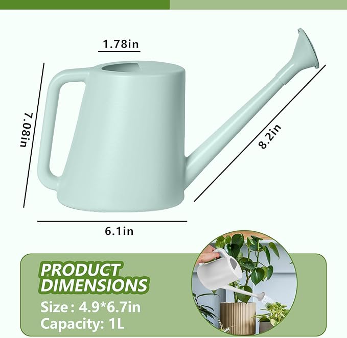 ZXJ Grip Plant Watering Can - for Indoor and Outdoor Home Garden Plants - with Long Spout - Light Green - 1/2 Gallon