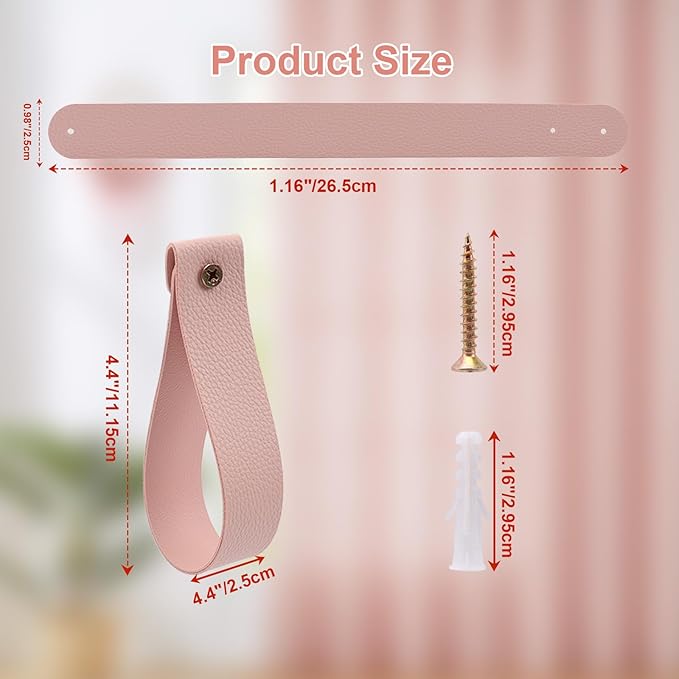 Curtain Rod Holders,Set of 8 Leather Curtain Rod Hooks with Screws,PU Curtain Rod Hangers Stylish Leather Straps Hooks for Wall Pole Macrame Boho Art Décor (8, Pink)