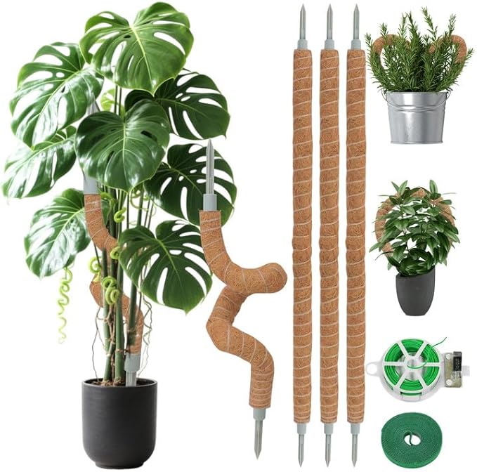 4 Pack Moss Pole, 27.5 Inches Bendable Coco Coir Poles Monstera Plant Support for Climbing Indoor Plants, DIY Plant Stakes Kit Support for Pothos, Philodendron,Potted Plants