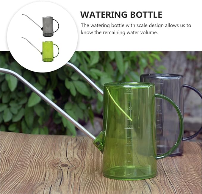 Toddmomy 2pcs 1l Long Spout Watering Cans for Indoor Plants and Succulents, 304 Stainless Steel with Measurement Markings, Black and Green, Sturdy Garden Watering Tools for Home Use
