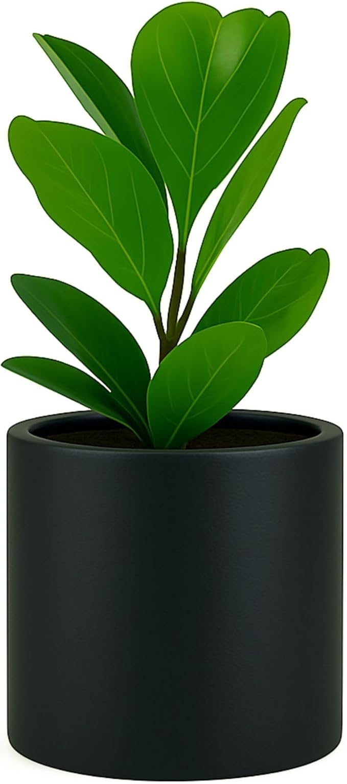 Fox & Fern 10 Inch Black Plant Pot with Drainage Plug — Premium Lightweight Fiberstone Matte Black Planter, 10 Inch Pots for Plants, for Indoor & Outdoor Use, Weather Resistant & UV Resistant