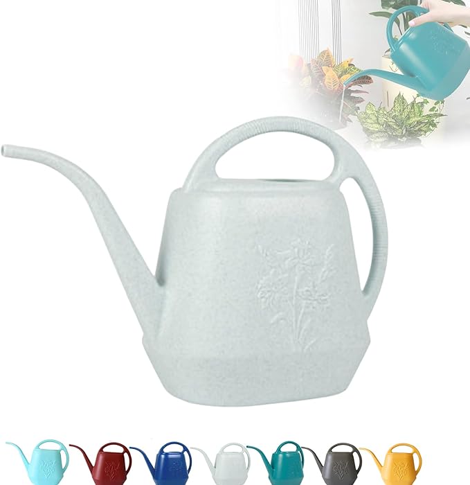 Watering Can 1 Gallon with Comfortable Handle, Flower Patterns Watering Can Indoor Plants, Plastic Long Spout Watering Can for House Plants Succulent Bonsai Garden Flower Outdoor (White)