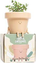 Original Earthlings Sitting Small Plant Pot - 4 Inch Cute Plant Pot - Succulent & Cactus Christmas Planters, Removable Drainage Plug, Cute Decor Plant Gifts for Plant Lovers, Teacher Gifts
